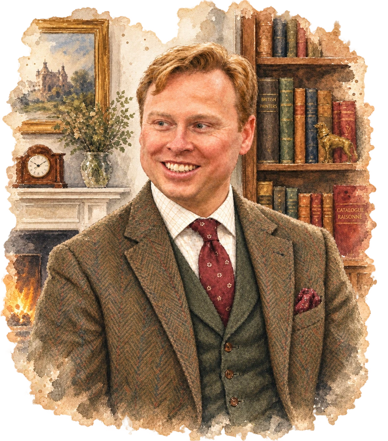 Watercolour portrait of C. M. Zangenberg in his library