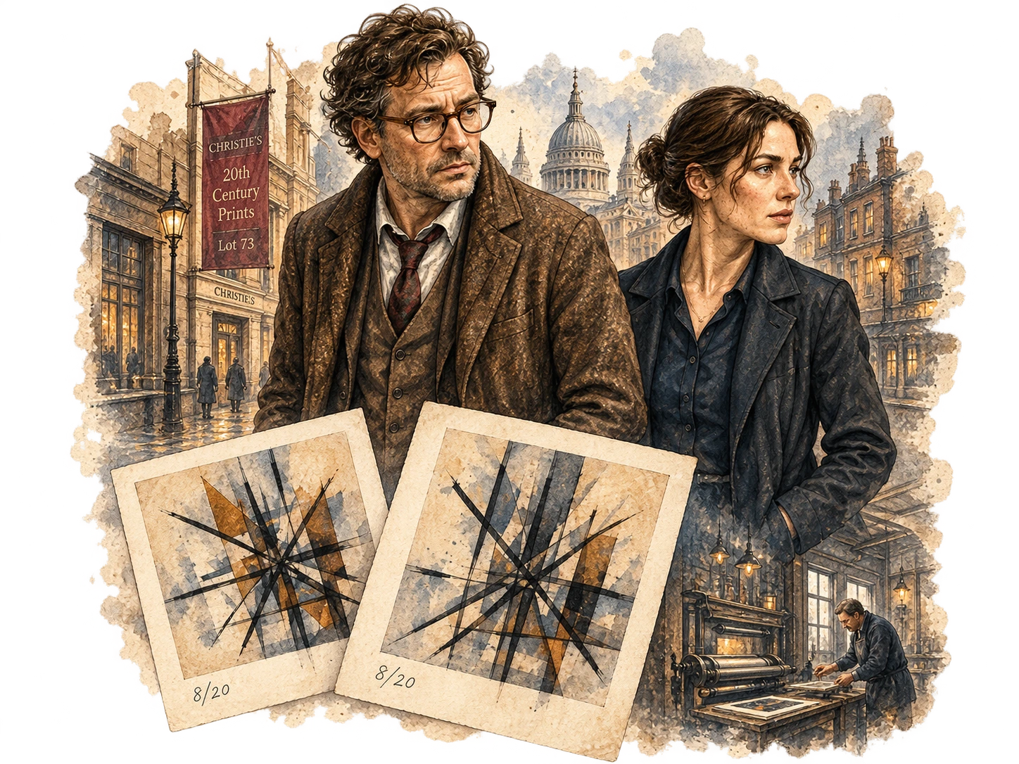 Kingsley Mills and Detective Sergeant Marnie Morrison with two apparently identical numbered prints in London