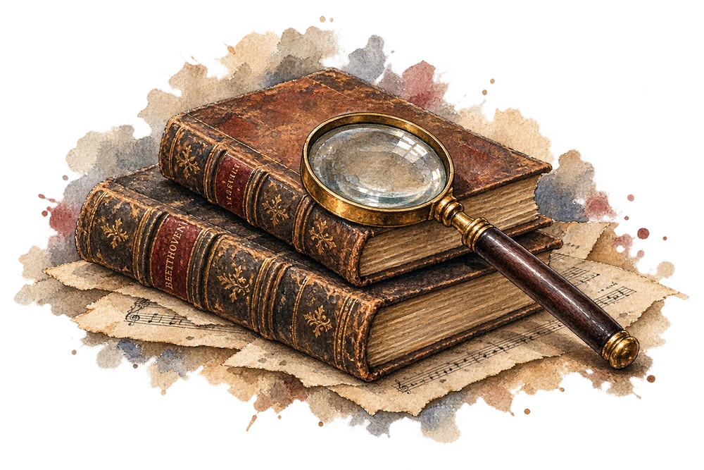 Antique books and a magnifying glass